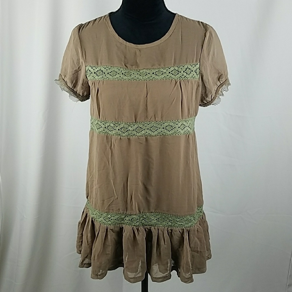 Kate Moss TOPSHOP women 4 brown lace peasant boho short sleeve blouse festival